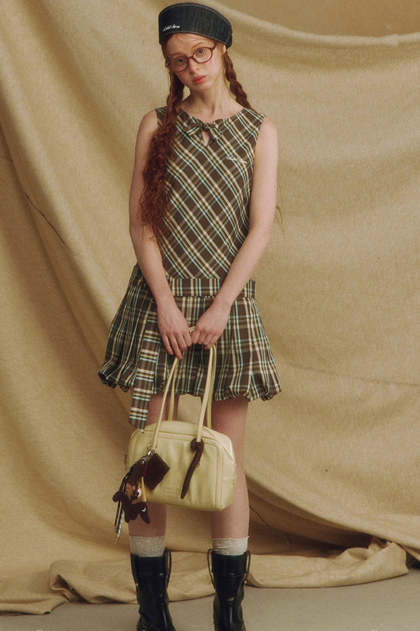 Plaid Bowknot Pleated Dress