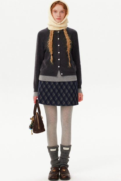 French Retro Plaid Wool Skirt