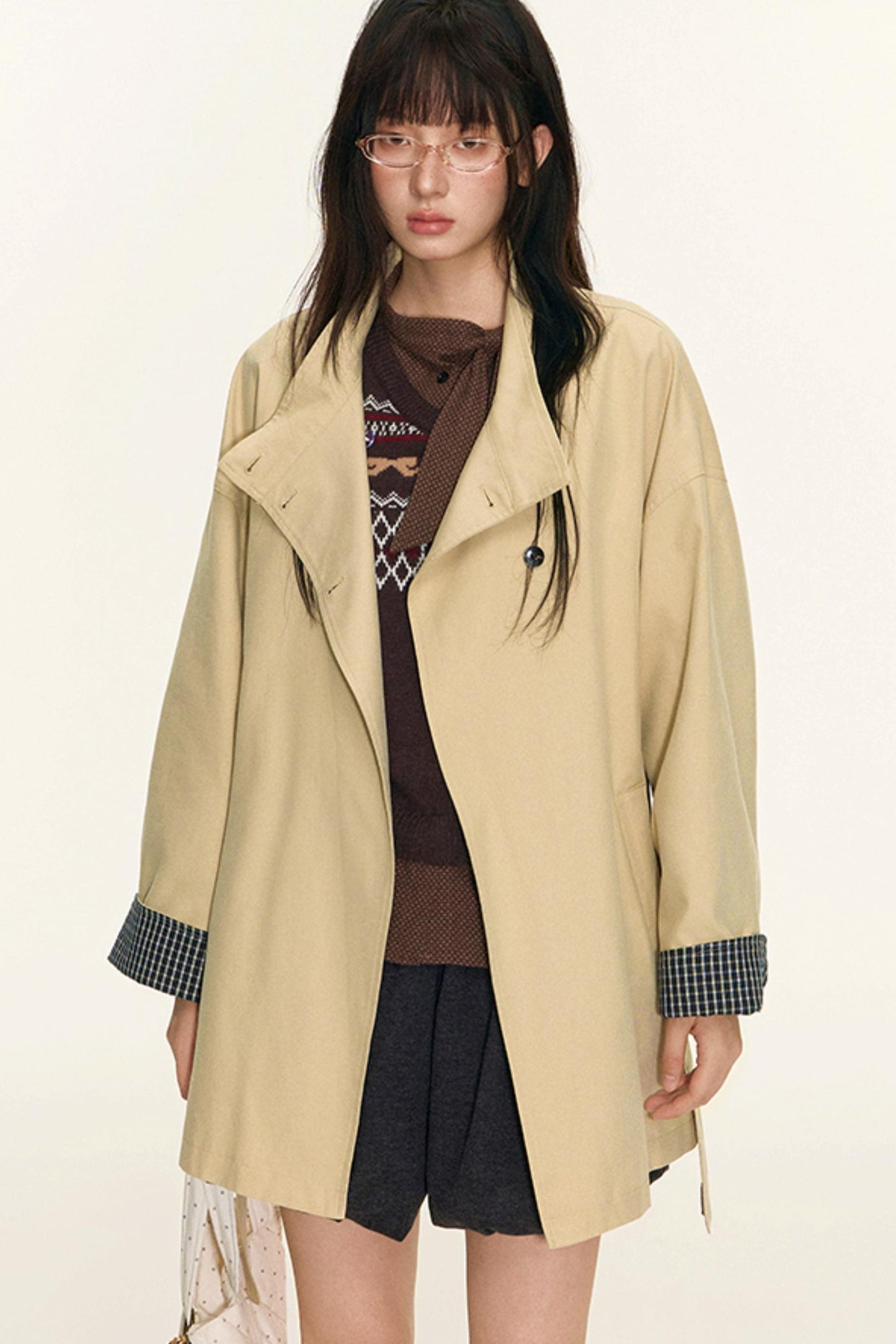 Dual-Purpose Plaid Patchwork Trench Coat