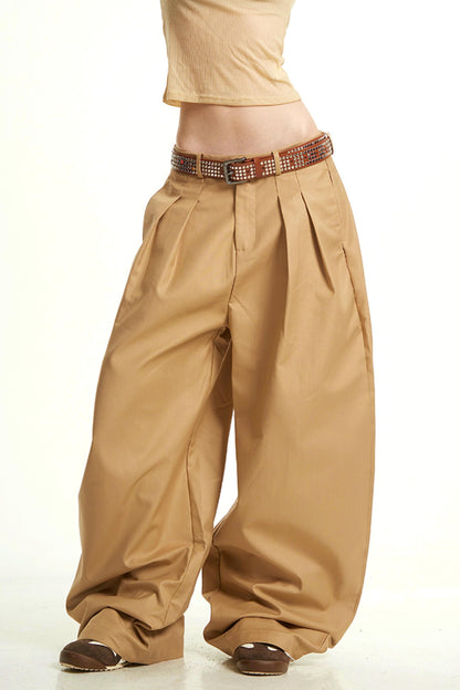 Khaki Wide-Leg Trousers