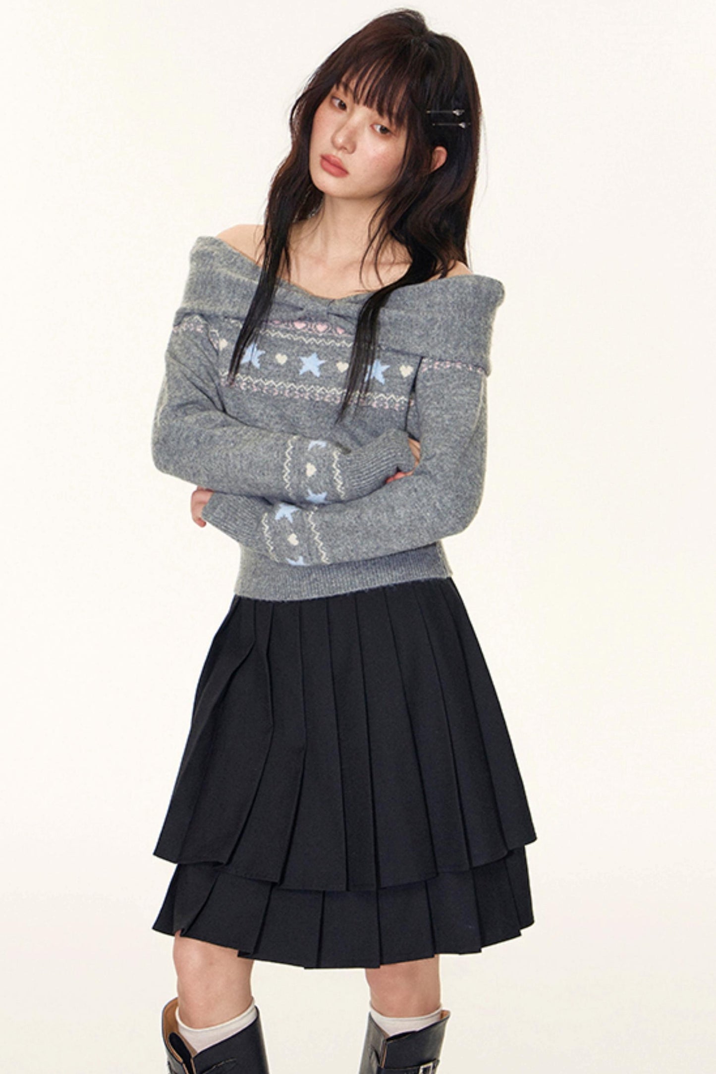 Double-Layer Pleated Skirt