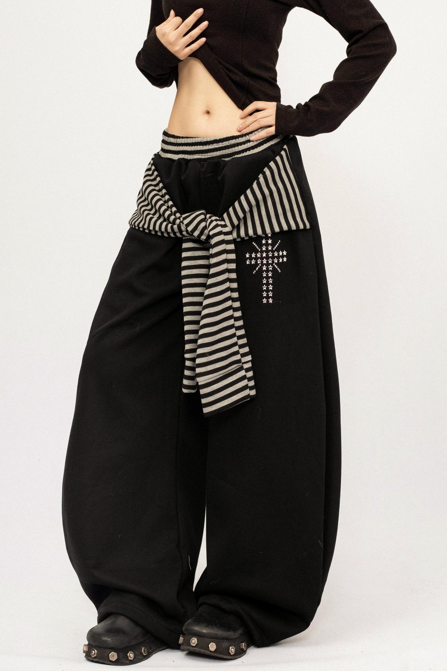 Retro Striped Fleece-Lined Pants