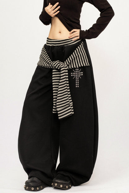 Retro Striped Fleece-Lined Pants
