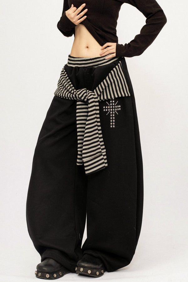 Retro Striped Fleece-Lined Pants