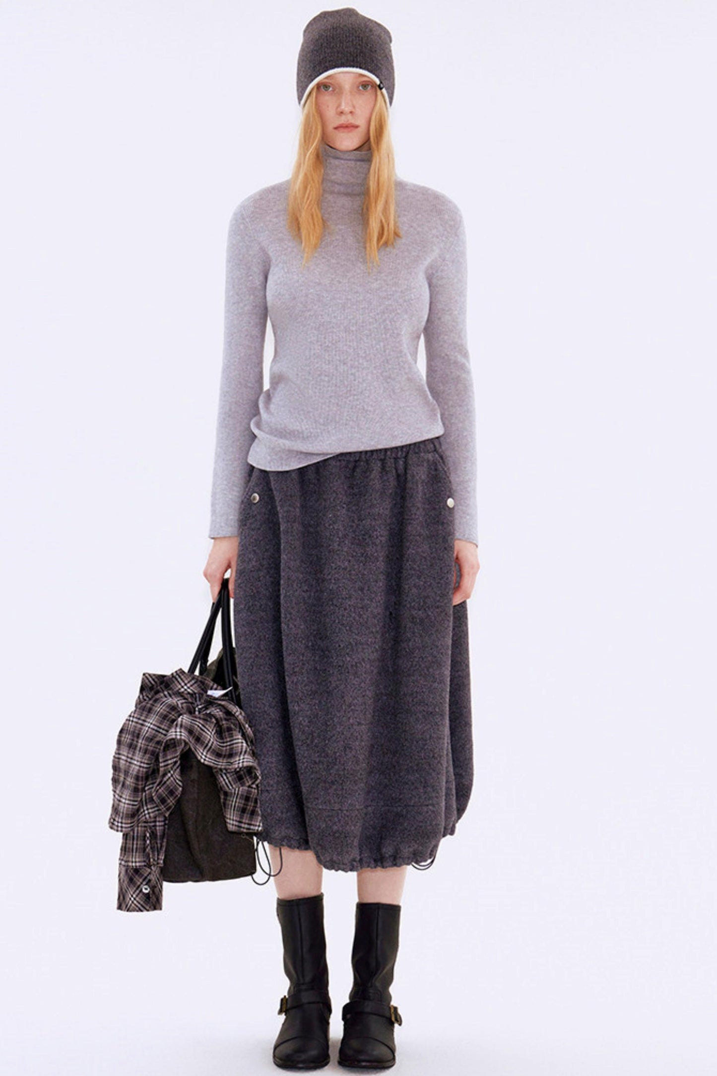 Gray Wool Drawstring Skirt