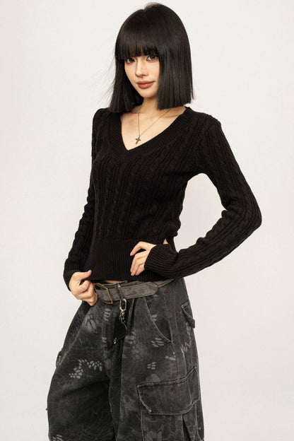 Black Ribbon Knit Top