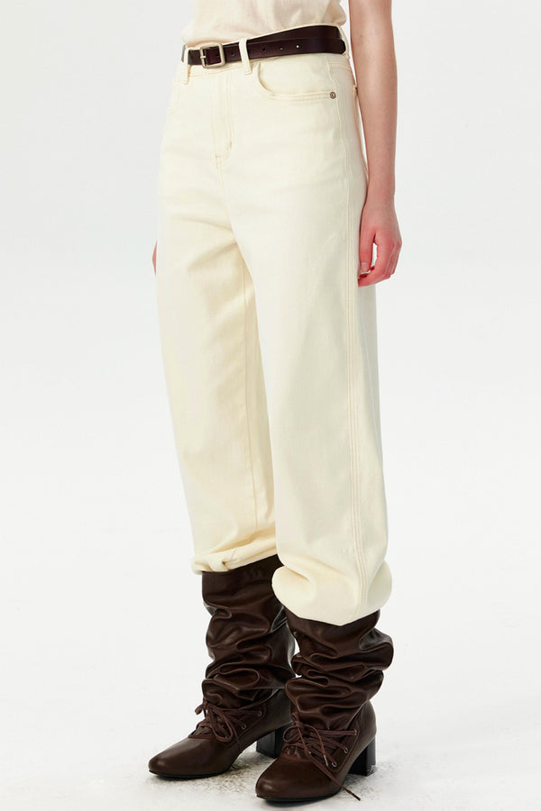 White Velvet Straight-Leg Pants