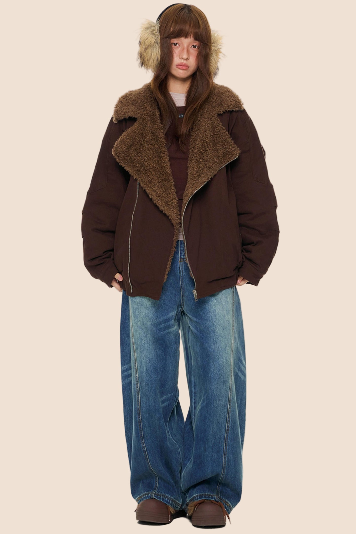 Diagonal Fleece Cotton Jacket