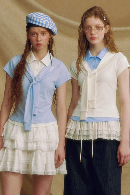 Navy Color Clash Shawl Tee