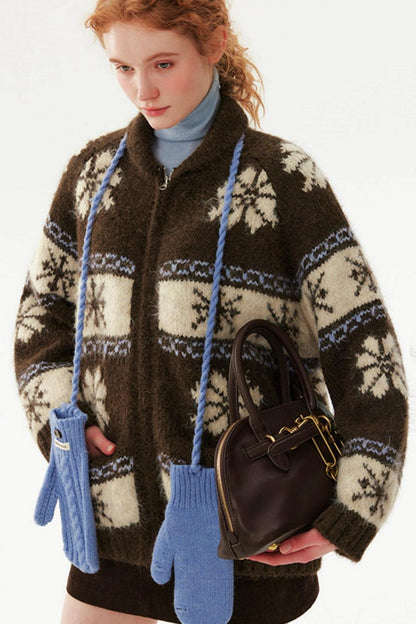 Retro Snowflake Zipper Jacket