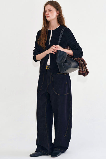 Washed Black Retro Denim Pants