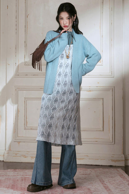 Sense Layering Gray and Blue Openwork Sundress Set