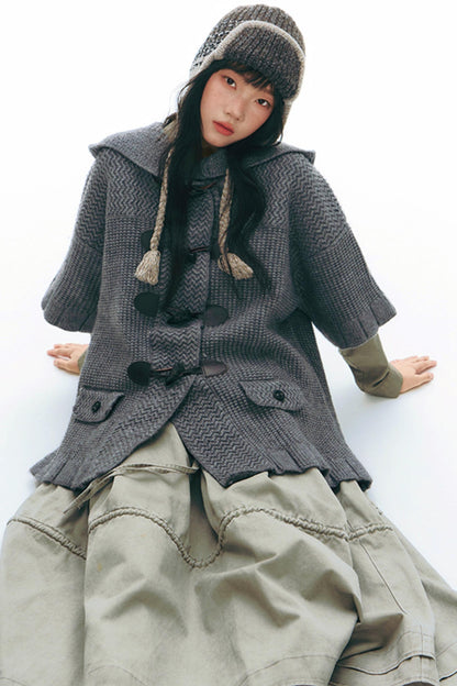 Vintage Horn Button Hooded Coat