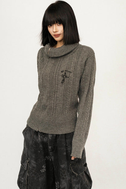 High-Neck Zipper Knit Sweater