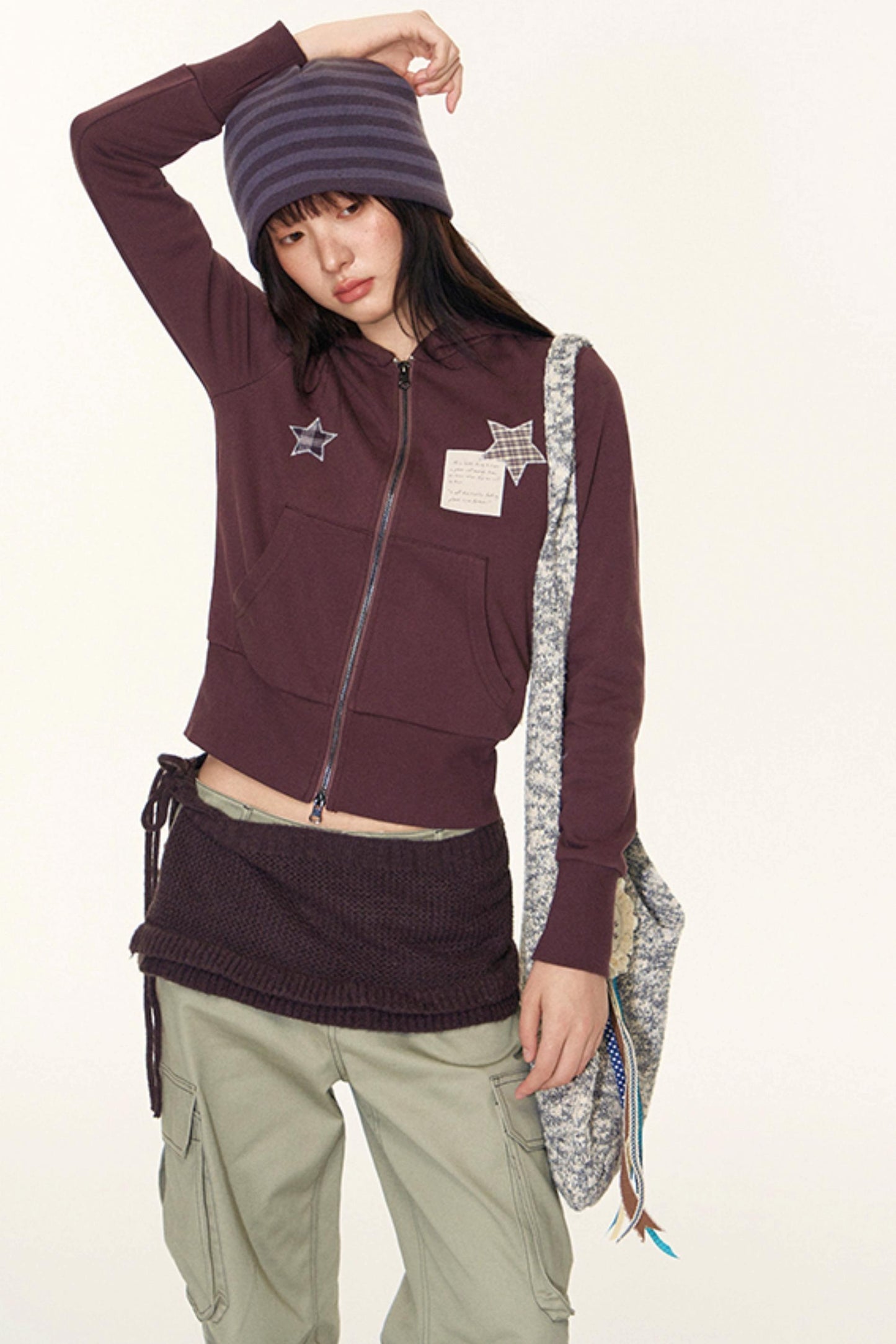 Star Patch Embroidered Hooded Cardigan Set-Up