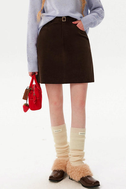 Brown Corduroy A-Line Skirt