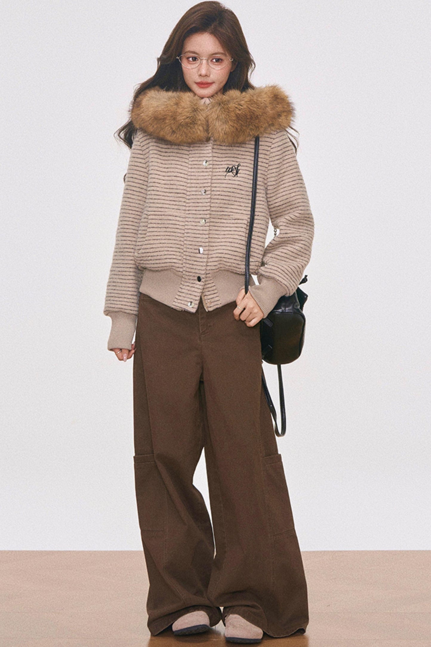 Wool Collar Hooded Jacket Set-Up