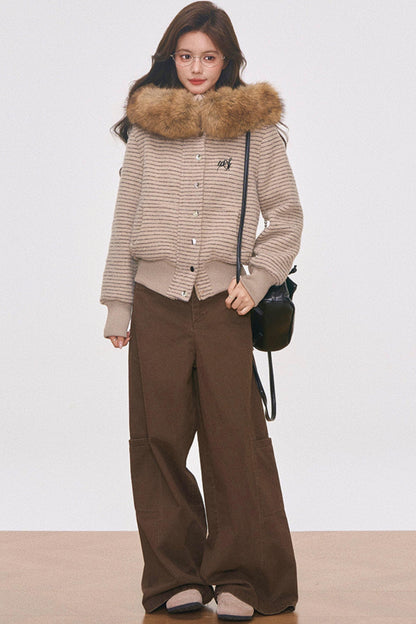 Wool Collar Hooded Jacket Set-Up