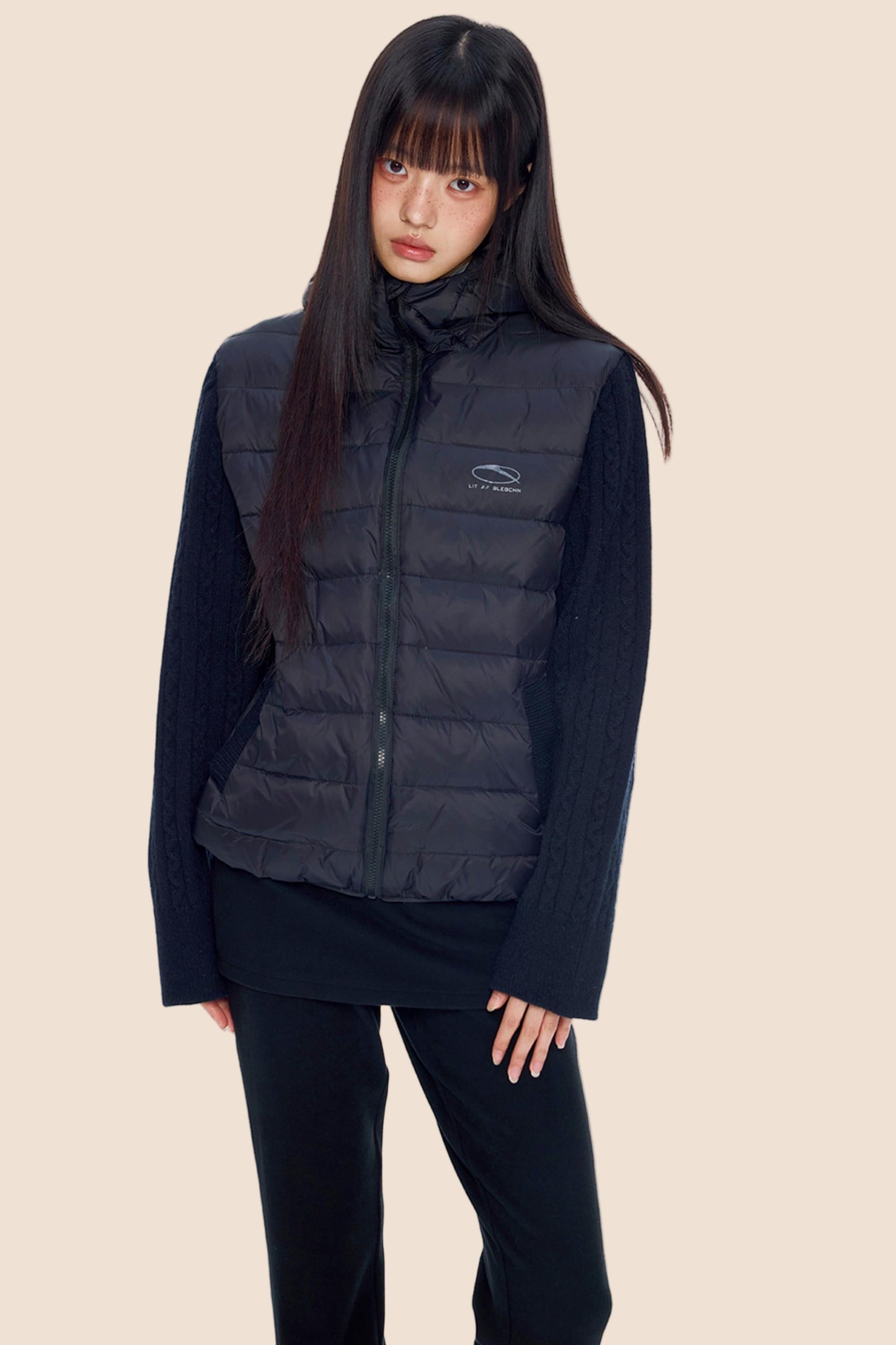 Rib-Knit Hooded Down Jacket