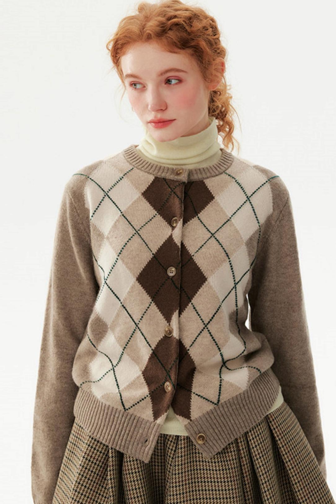 Preppy Wool Diamond Cardigan