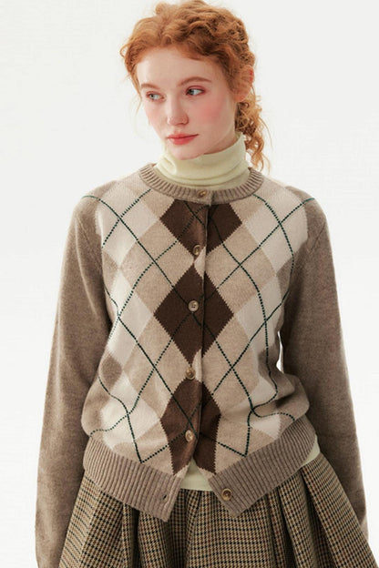 Preppy Wool Diamond Cardigan