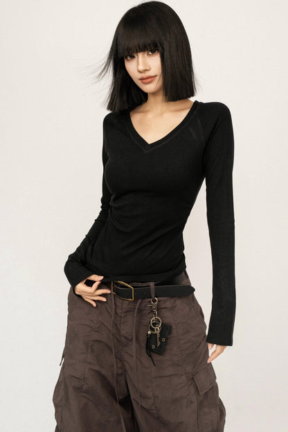 Black V-Neck Slim Top