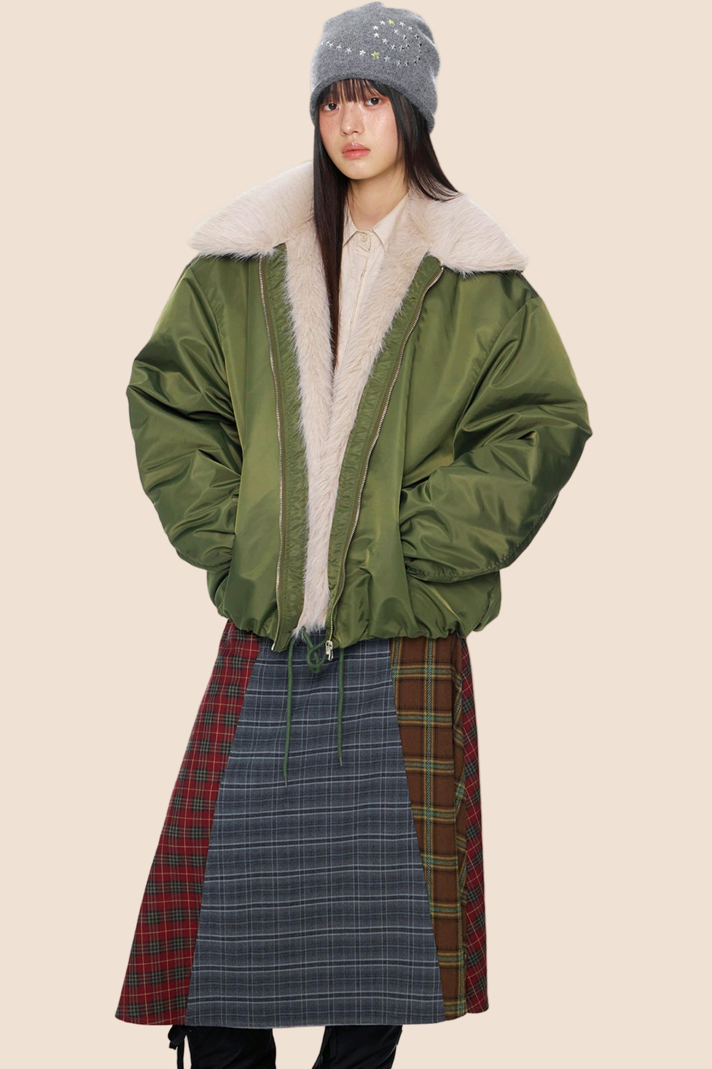 Furry Contrast Lapel Jacket