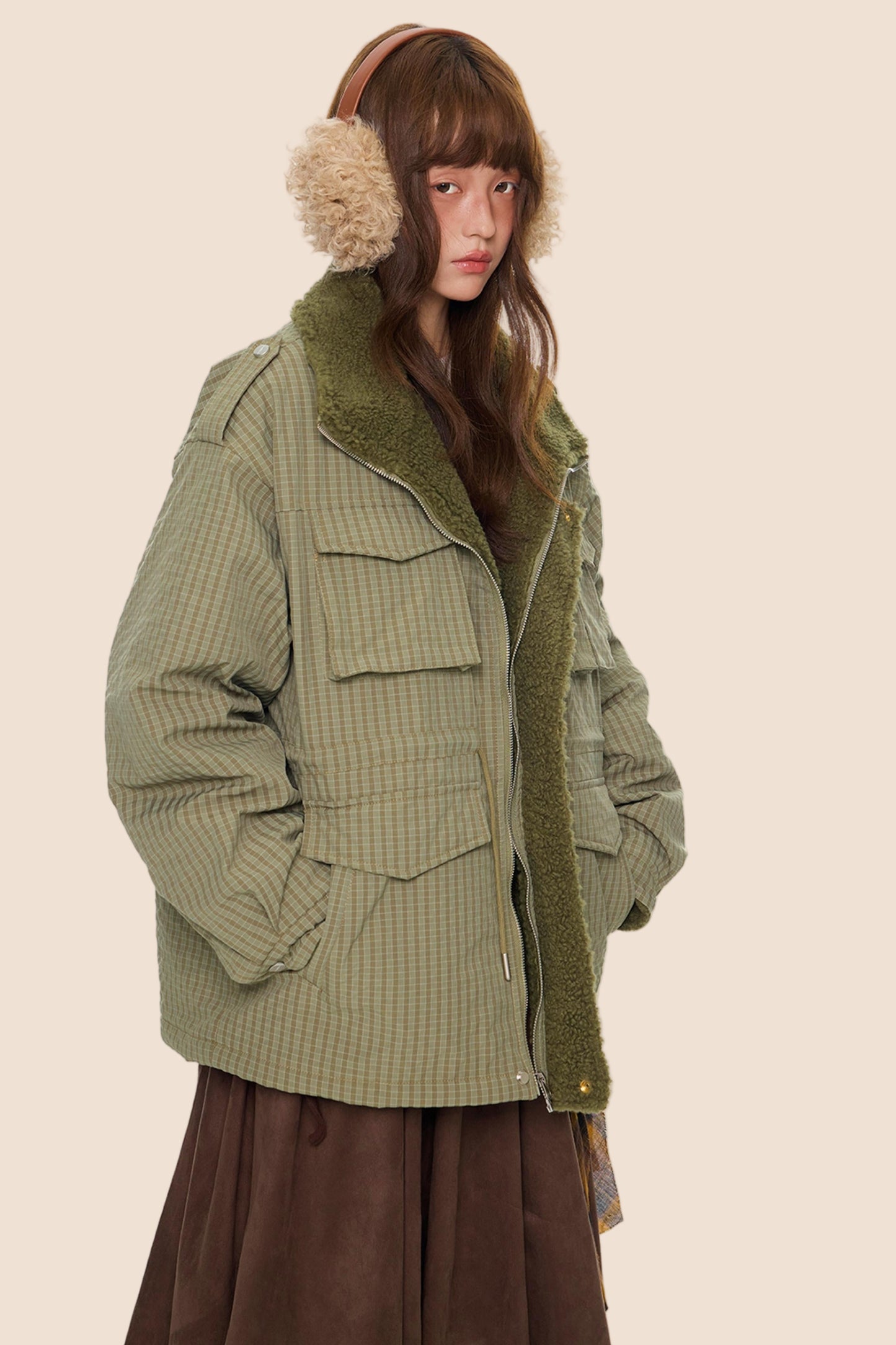 Furry Plaid Cotton Jacket