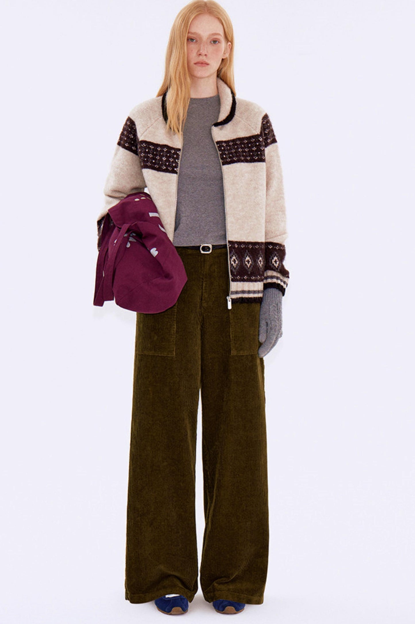 Retro Color-Blocked Wool Cardigan