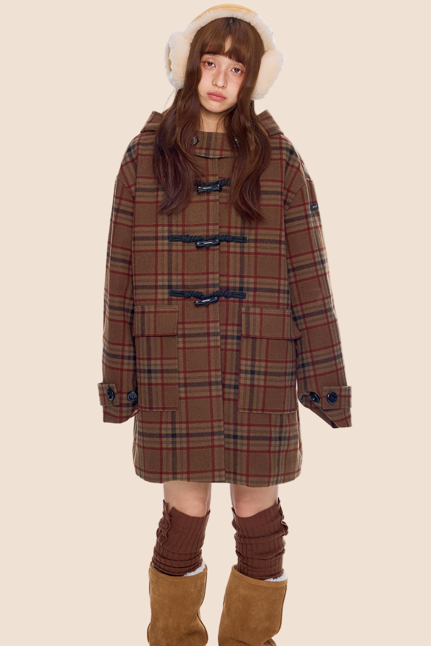 Plaid Toggle Woolen Coat