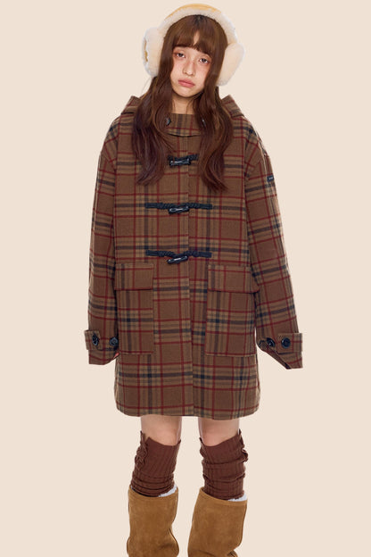 Plaid Toggle Woolen Coat