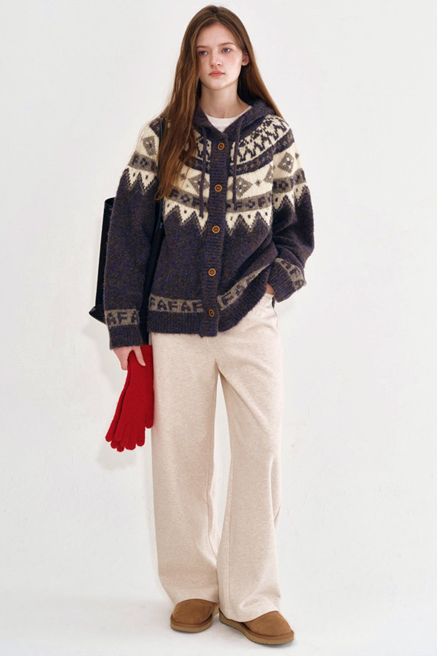 Geometric Fair Isle Hooded Sweater