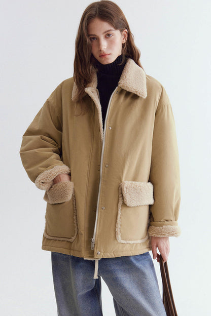 Color-Blocked Lamb Wool Coat