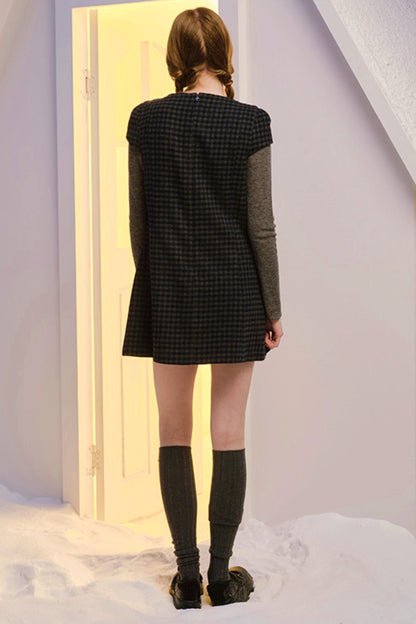 French Plaid Woolen Dress