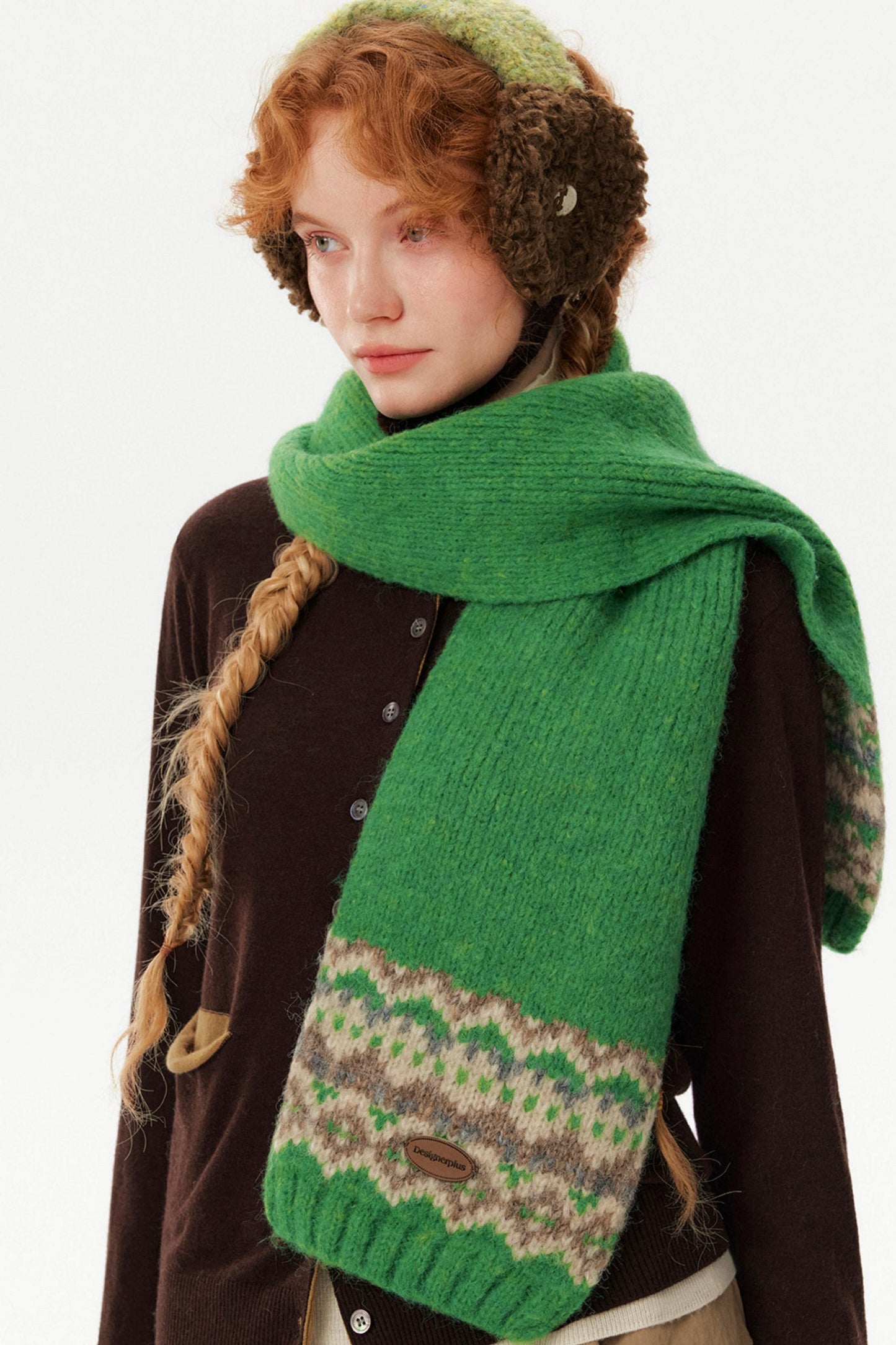 Color-Blocked Jacquard Knitted Scarf