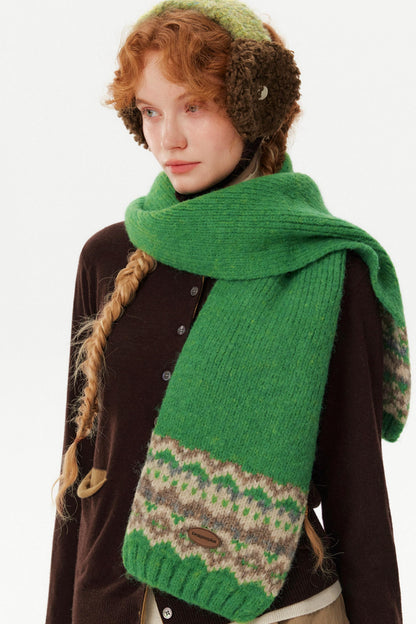 Color-Blocked Jacquard Knitted Scarf