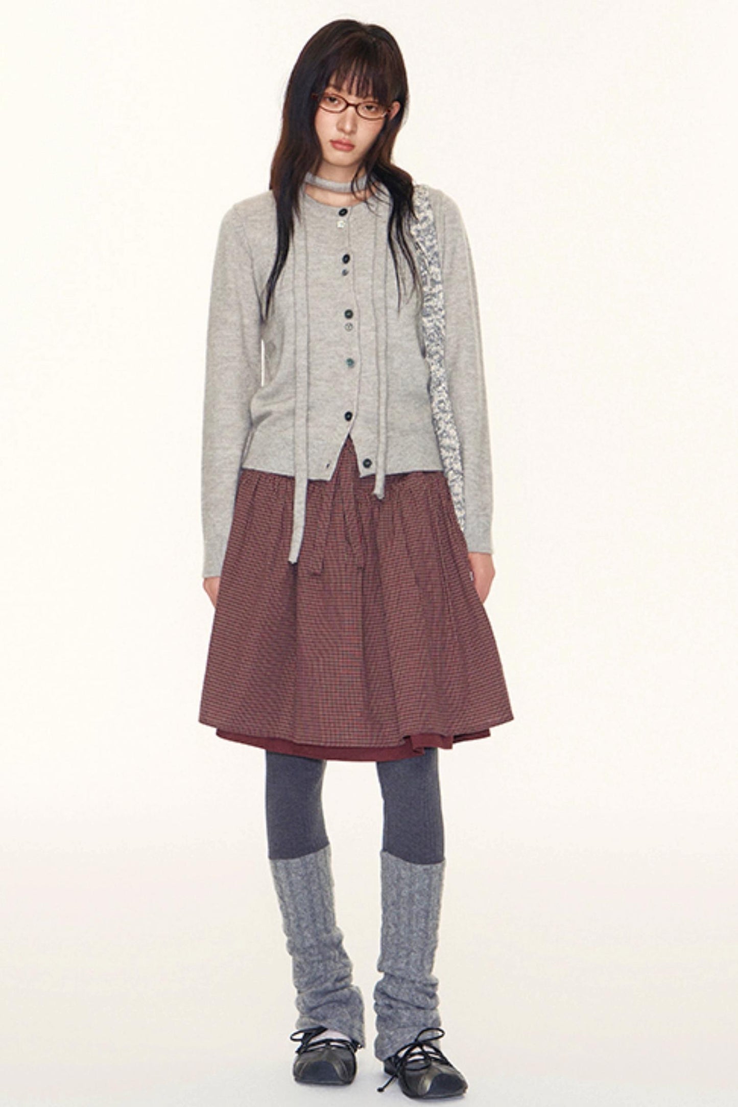 Vintage Lace-Up Plaid Puffy A-Line Skirt