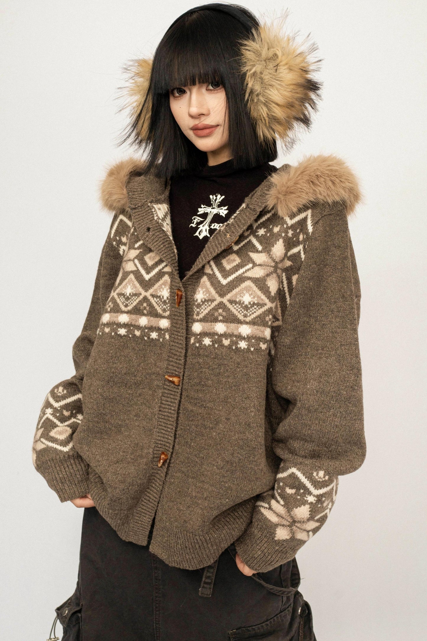 Hooded Fair Isle Cardigan