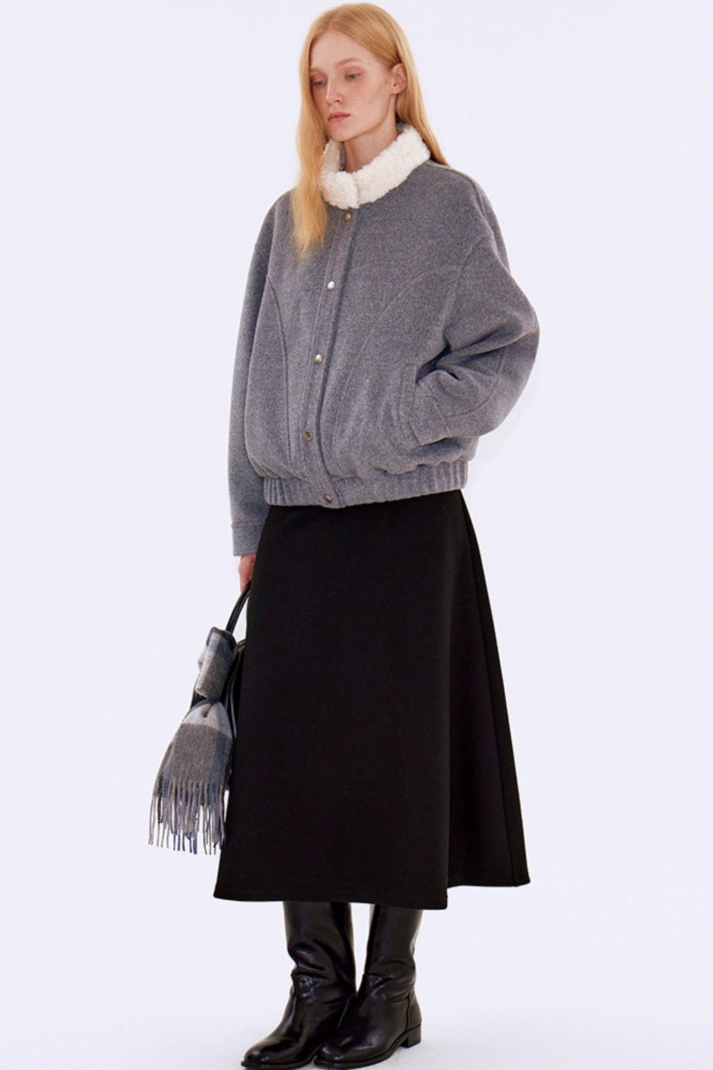 Oatmeal Wool Fur Collar Jacket