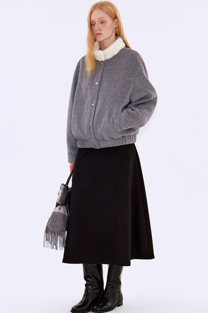 Oatmeal Wool Fur Collar Jacket