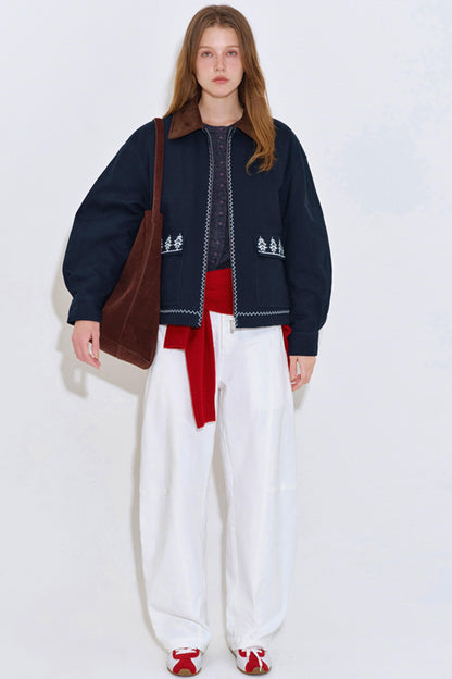 Retro Embroidered Color-Block Jacket