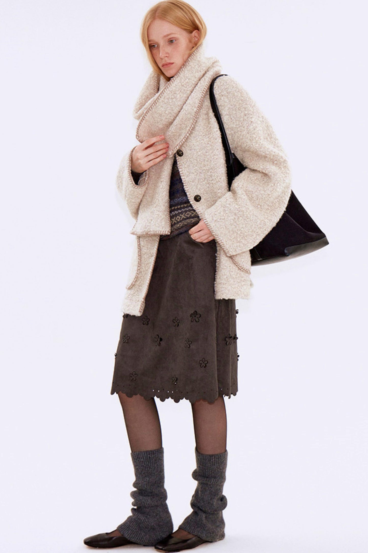 Soft Beige Woolen Coat Set