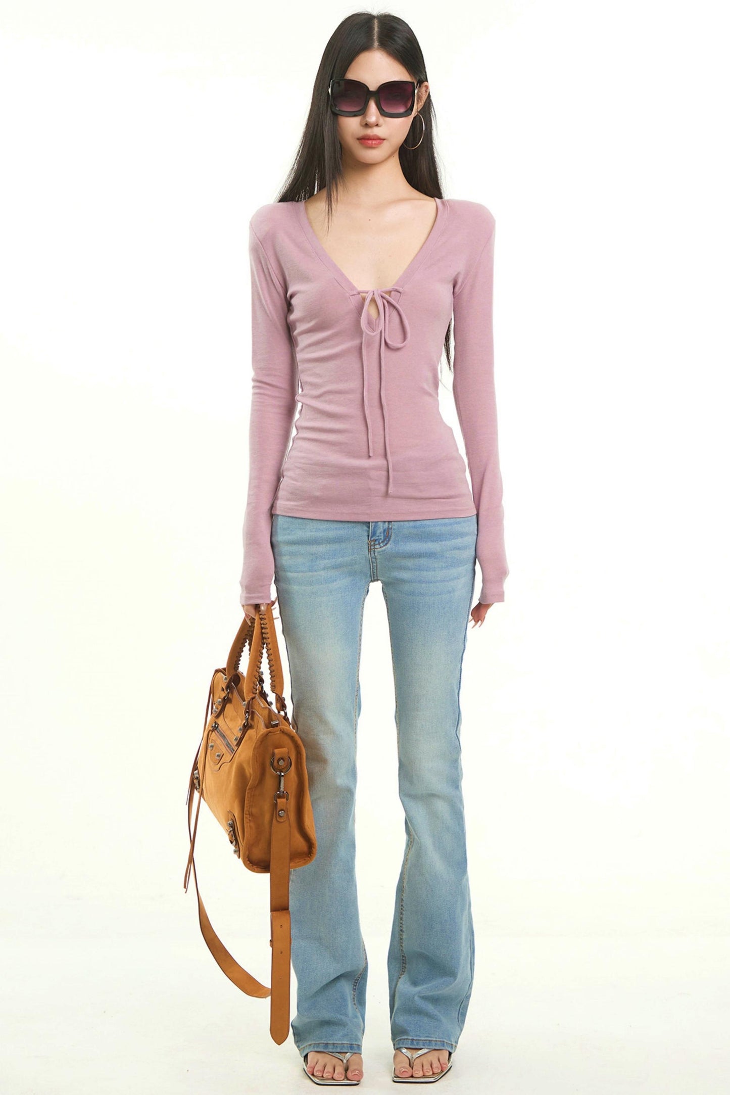 Light Purple Bow Tie Blouse