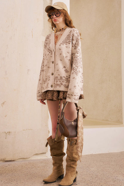 Cashew Flower Premium Jacquard Knit Cardigan