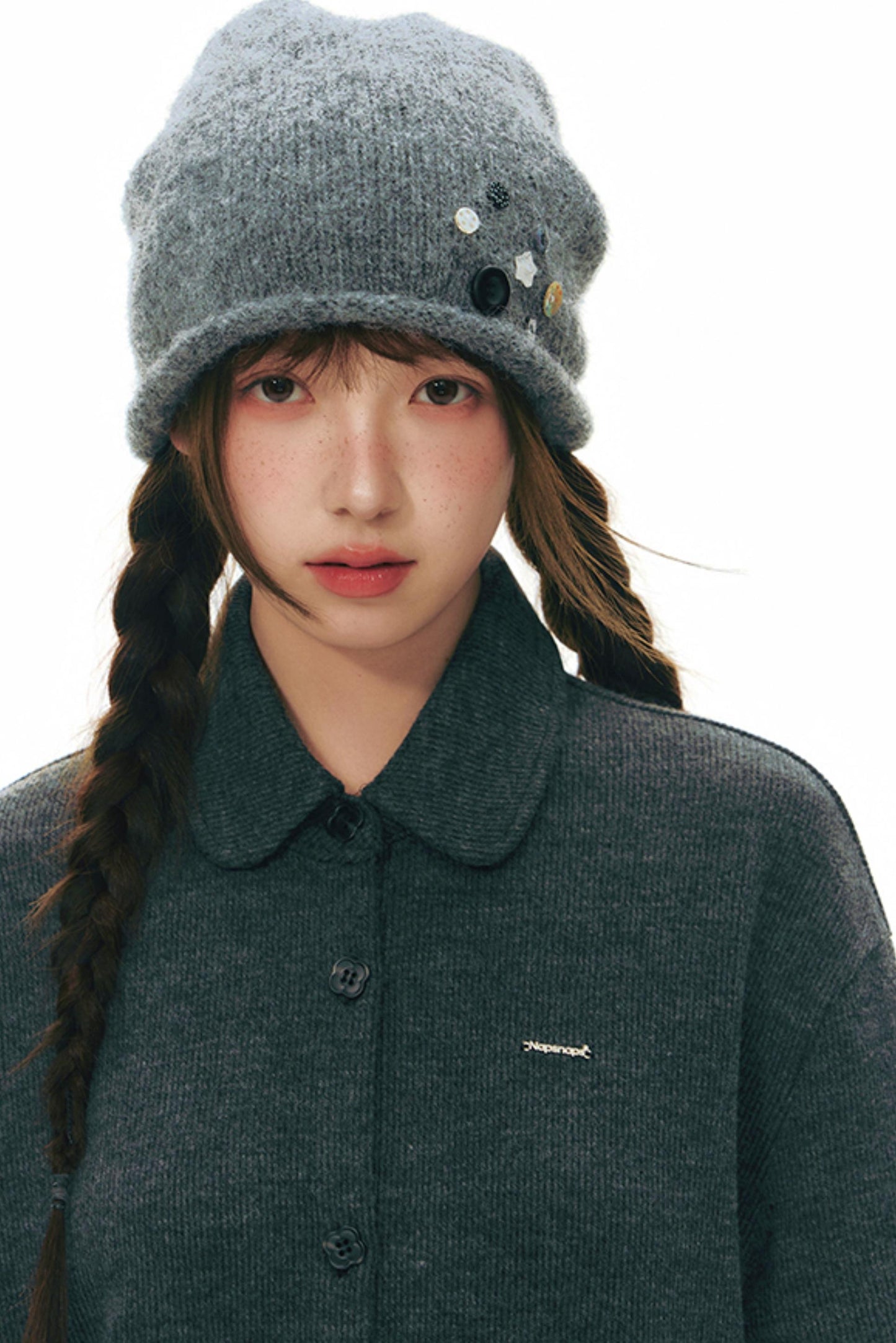 Ruffled Knitted Gray Texture Top