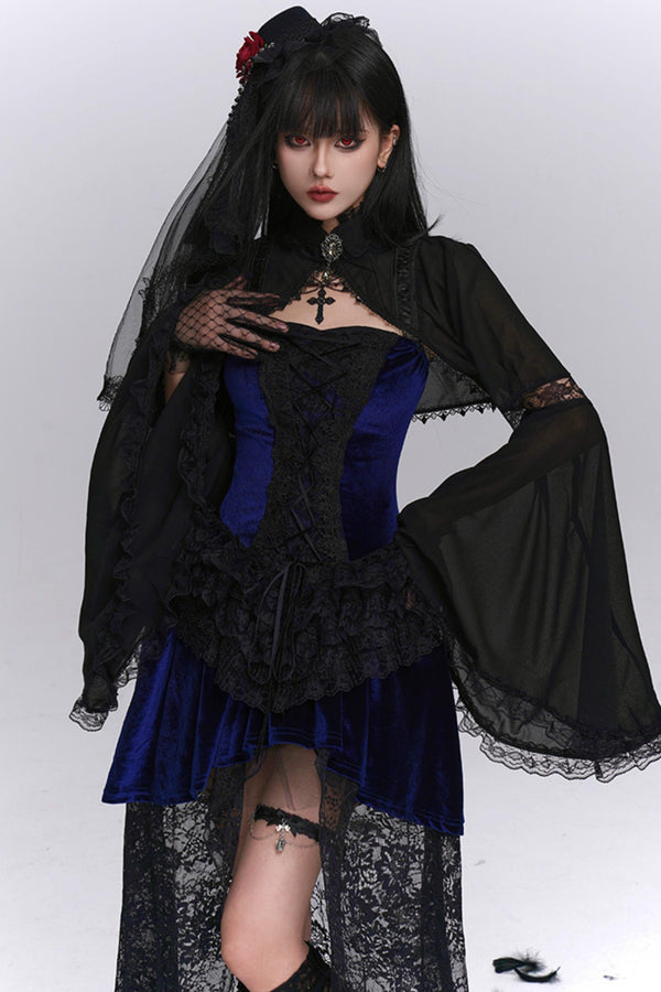 Stunning Blue Gothic Camisole Dress Set-Up