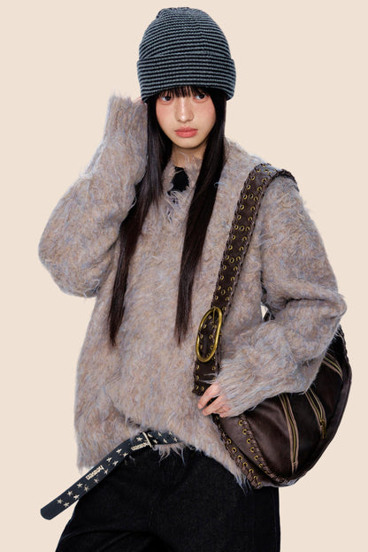 Imitation Mink Velvet V-Neck Sweater