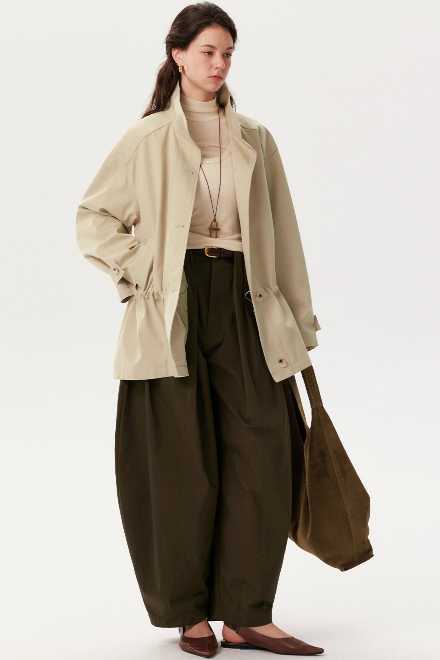 Paper Texture Pleated Scimitar Pants