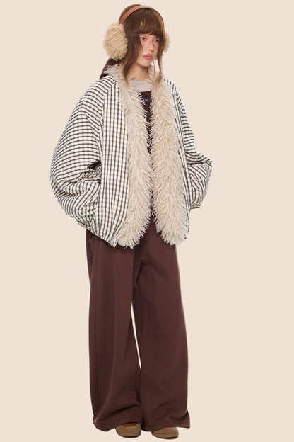 Plaid Fur Collar Jacket