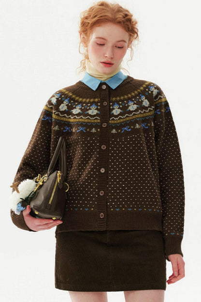 Snowman Jacquard Wool Cardigan